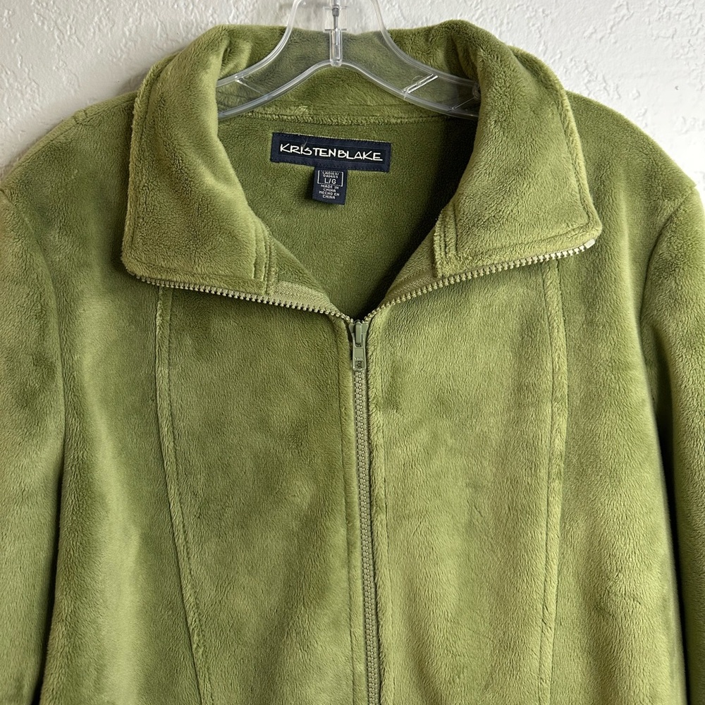 Vintage Kristen Blake GreenTeddy Fleece Zip-Up Jacket Drawstring Waist Size L - Picture 10 of 15